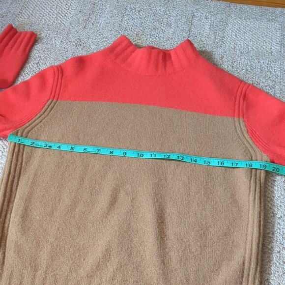 J. Crew Women's Colorblock Mockneck Sweater Orange Tan wool alpaca blend Medium - Picture 3 of 8